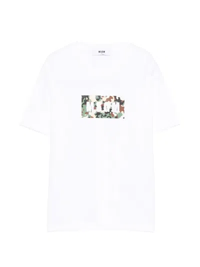 Msgm Kids' Camouflage-print T-shirt In White
