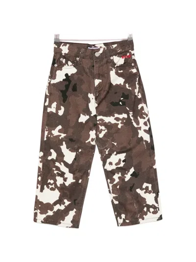 Msgm Kids' Camouflage-print Straight-leg Jeans In Brown
