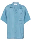 Msgm Camp-collar Satin Shirt In Blue