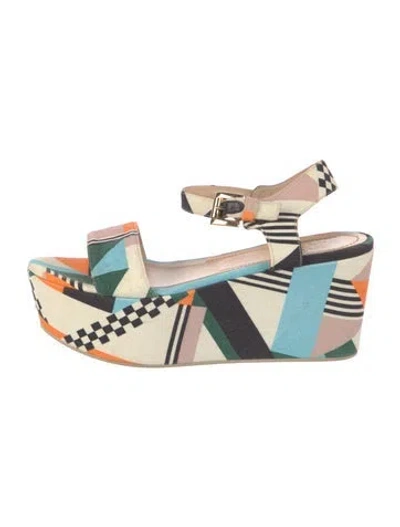 Pre-owned Msgm Canvas Printed Sandals In Multi