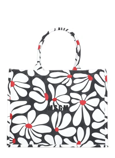 Msgm Canvas Tote Bag In Black