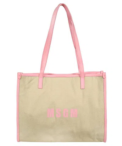 Msgm Canvas Tote Bag In Sand