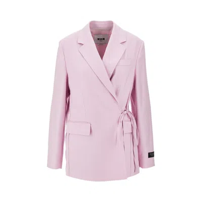 Msgm Tie-fastening Long-sleeve Blazer In Pink