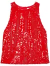 Msgm Cardinal Red Sequin-embellished Sleeveless Top In Red