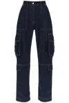 Msgm Cotton Denim Cargo Pants In Blue