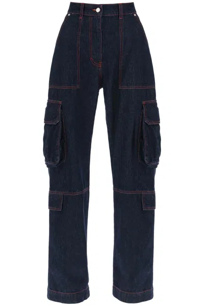 Msgm Cargo Jeans With Flared Cut In Blue