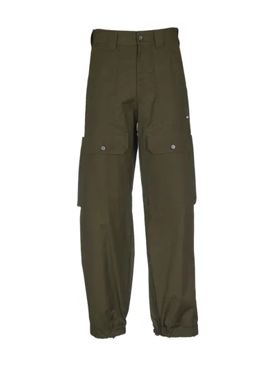Msgm Cargo Tapered Trousers In Verde