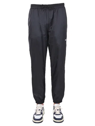 Msgm Casual Black Jogging Pants With Elastic Waistband And Side Logo In Blue