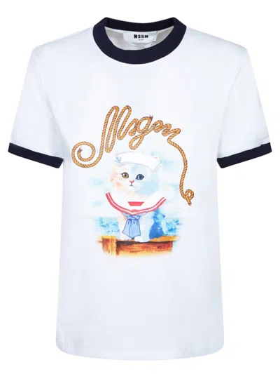 MSGM MSGM CAT GRAPHIC PRINT WHITE T-SHIRT