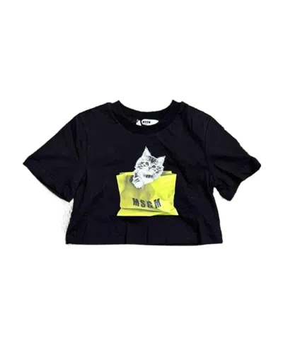 Msgm Cat Logo Printed T-shirt In Black