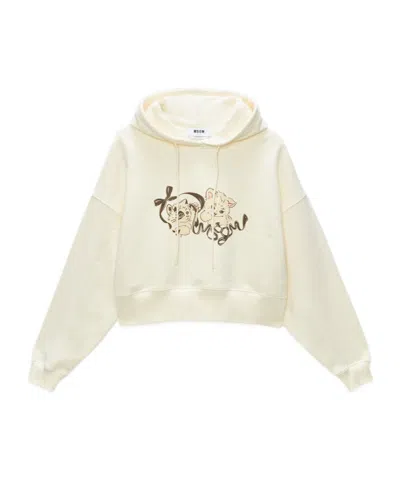 Msgm Cat-print Cotton Hoodie In White