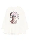 Msgm Cat-print Ruffled Dress In Neutral