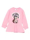 Msgm Cat-print Ruffled Dress In Pink