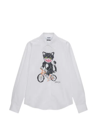 Msgm Cat-print Shirt In White