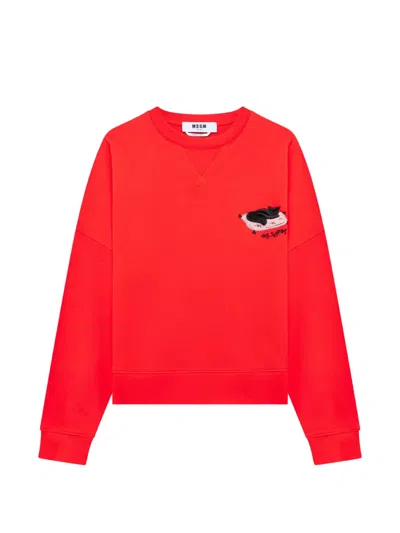 Msgm Cat-patch Sweatshirt In Red
