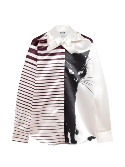 Msgm Cat-print Shirt In White