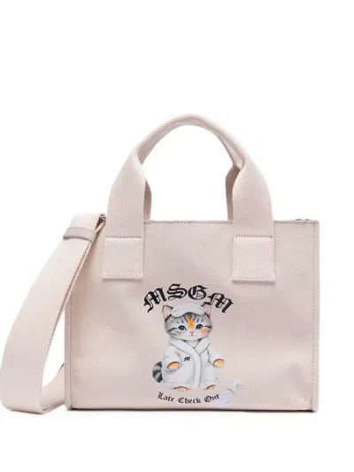 Msgm Cat-print Tote Bag In Pink