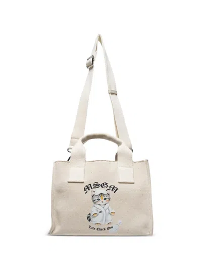 Msgm Cat-print Tote Bag In Blue