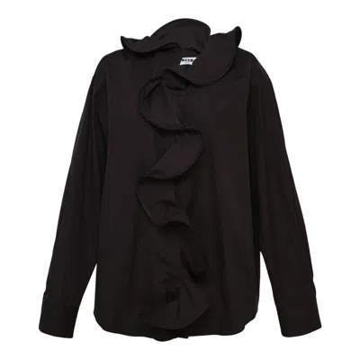 Msgm Center Ruffle Detailed Blouse In Black