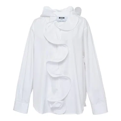 Msgm Center Ruffle Detailed Blouse In White