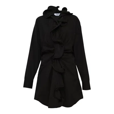 Msgm Center Ruffle Detailed Dress In Black