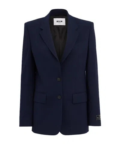 Msgm Central-fastening Blazer Jacket In Blue