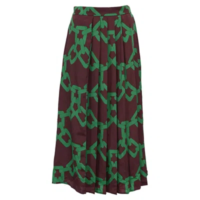 Pre-owned Msgm Chain-print Pleated Midi Skirt In Multicolor Polyester