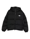 Msgm Short Black Down Jacket With White Label And Zip  In Black