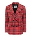 Msgm Red Double-breasted Jacket With Check Motif In Heavy Fabric Woman In Red