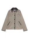 Msgm Check-pattern Collared Coat In Neutral