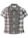 Msgm Check-pattern Patchwork Shirt In Black