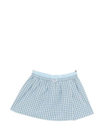 Msgm Check Print Short Skirt In Blue