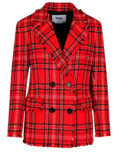 Msgm Check Red Cotton Blend Blazer