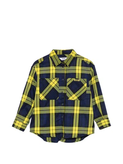 Msgm Check Shirt With Slogan  Kids In Blue