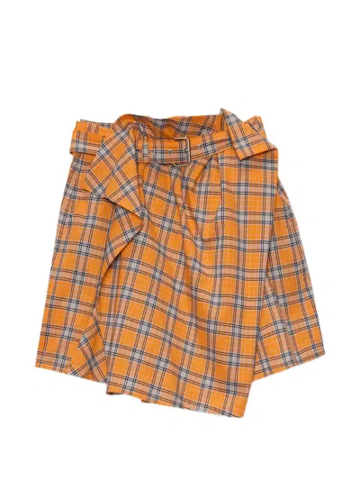 Msgm Checked Asymmetric Mini Skirt In Orange