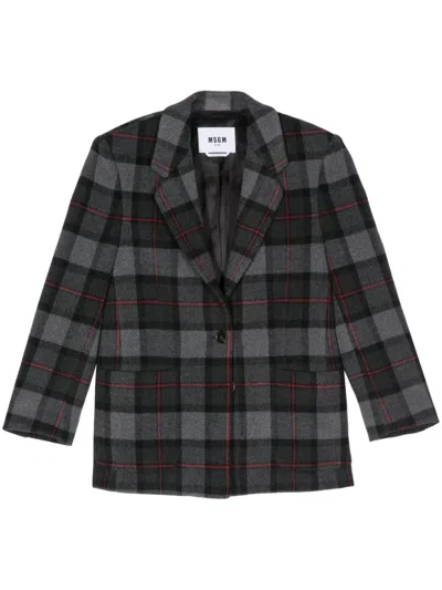 Msgm Checked Blazer In Black