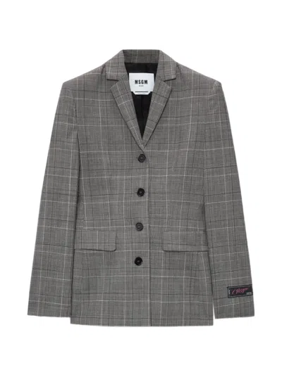 Msgm Checked Blazer In Gray