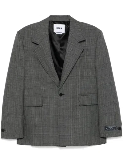 Msgm Checked Blazer In Grey