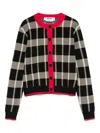 Msgm Crew Neck Checked Pattern Knitwear In Black