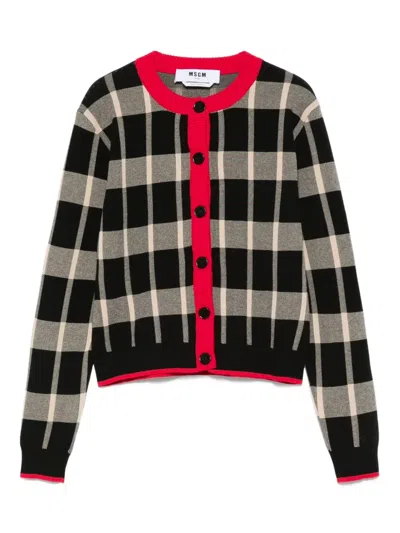 Msgm Checked Cardigan In Black