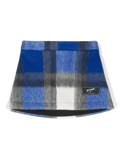 Msgm Kids' Checked Mini Skirt In Blue