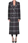 Msgm Checked Print Double-brested Coat In Gray