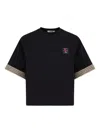 Msgm Checked-sleeve T-shirt In Black