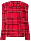 Msgm Checked Tweed Jacket In Red
