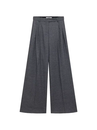 Msgm Check-pattern Pleated Trousers In Gray