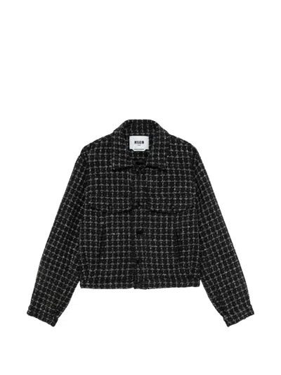 Msgm Check-pattern Tweed Jacket In Black