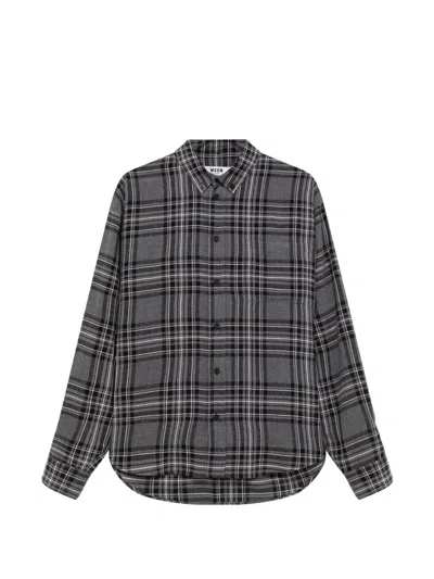 Msgm Check-print Button-down Shirt In Gray