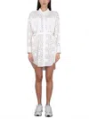Msgm White Textured Shirt Collar Mini Dress In White
