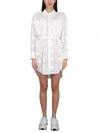 Msgm White Textured Shirt Collar Mini Dress In White