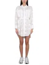 Msgm White Textured Shirt Collar Mini Dress In White